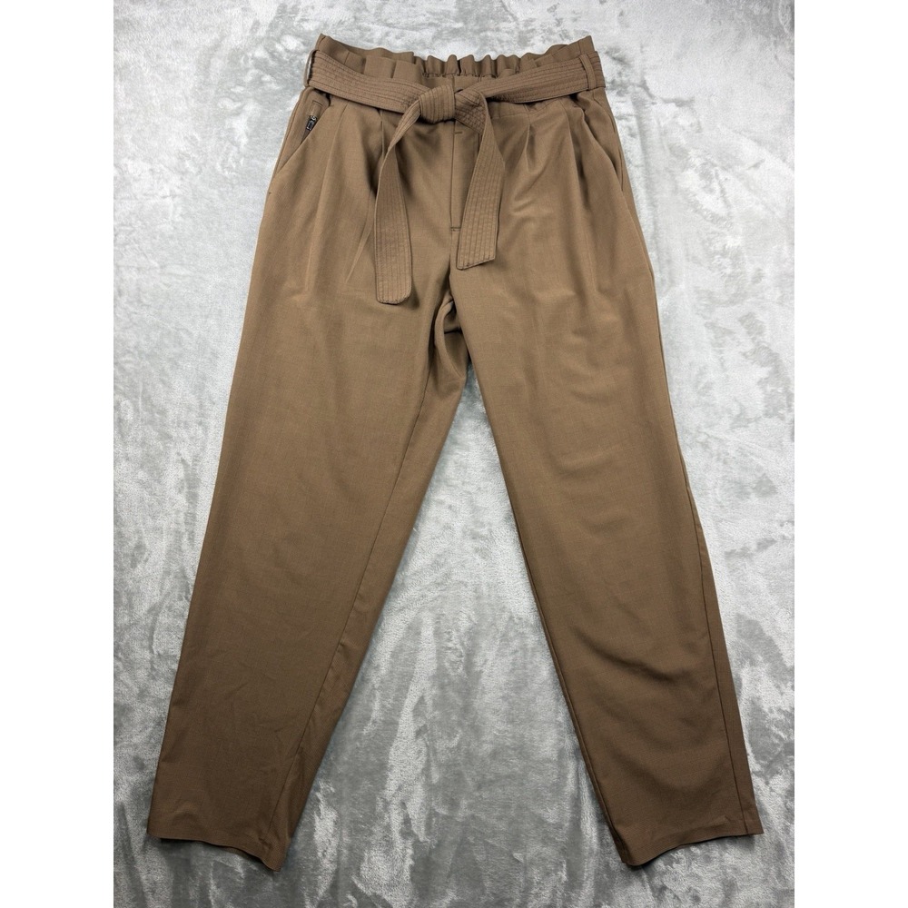 Athleta Skyline Plaid Pant II Women's Size 8 Brown Plaid Paperbag Tie Waist